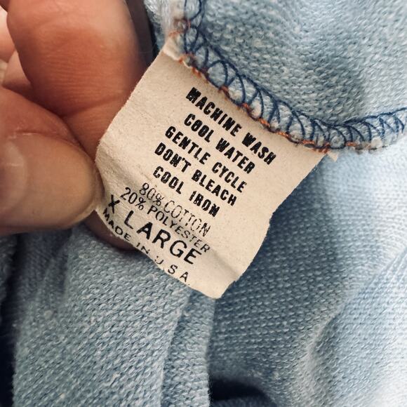 Vintage 70s Terry Cloth Robe Caftan House Dress Swan Pocket Lounge XL Blue USA - Picture 6 of 6